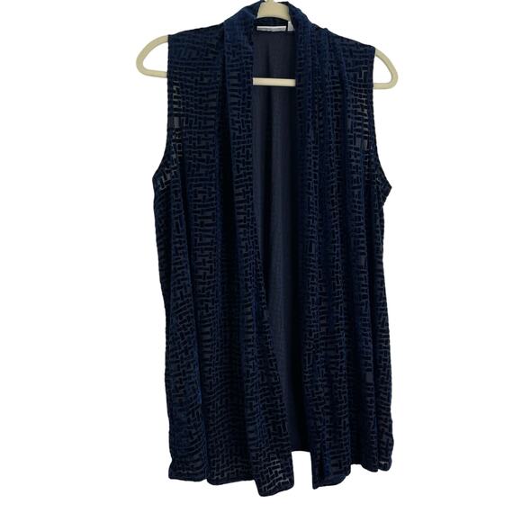 Susan Graver Blue Velvet Pattern Over Sheer Open Vest Top Women's Small - Picture 1 of 11